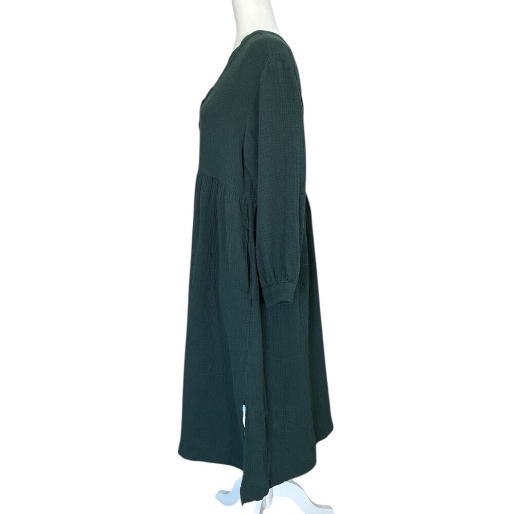 Madewell Women's Lightspun Button Front Midi Dress Dark Palm Size 10 Gauze 90's - Picture 4 of 6